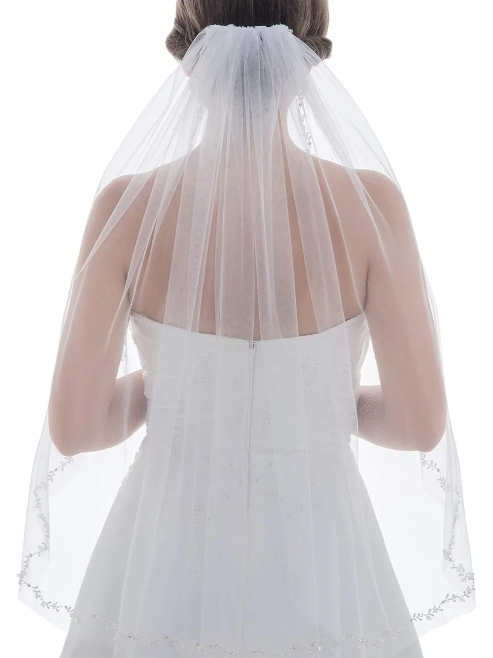 light ivory elbow length floral beaded edge bridal wedding veil